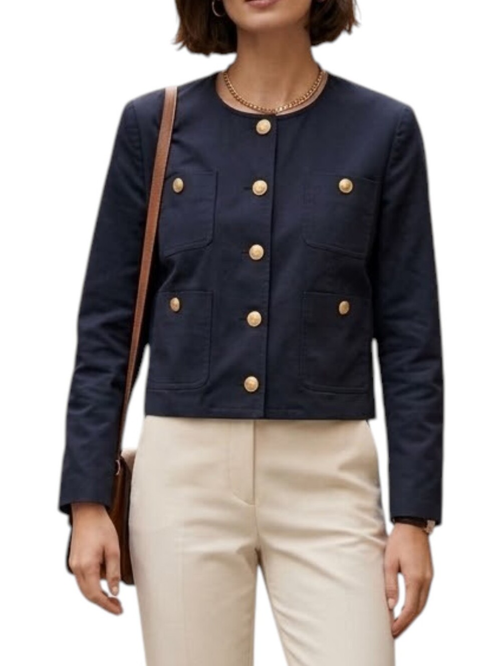 J.Crew Size 12 Navy Blue Cropped Louisa Lady Jacket Gold Crest Buttons BR075